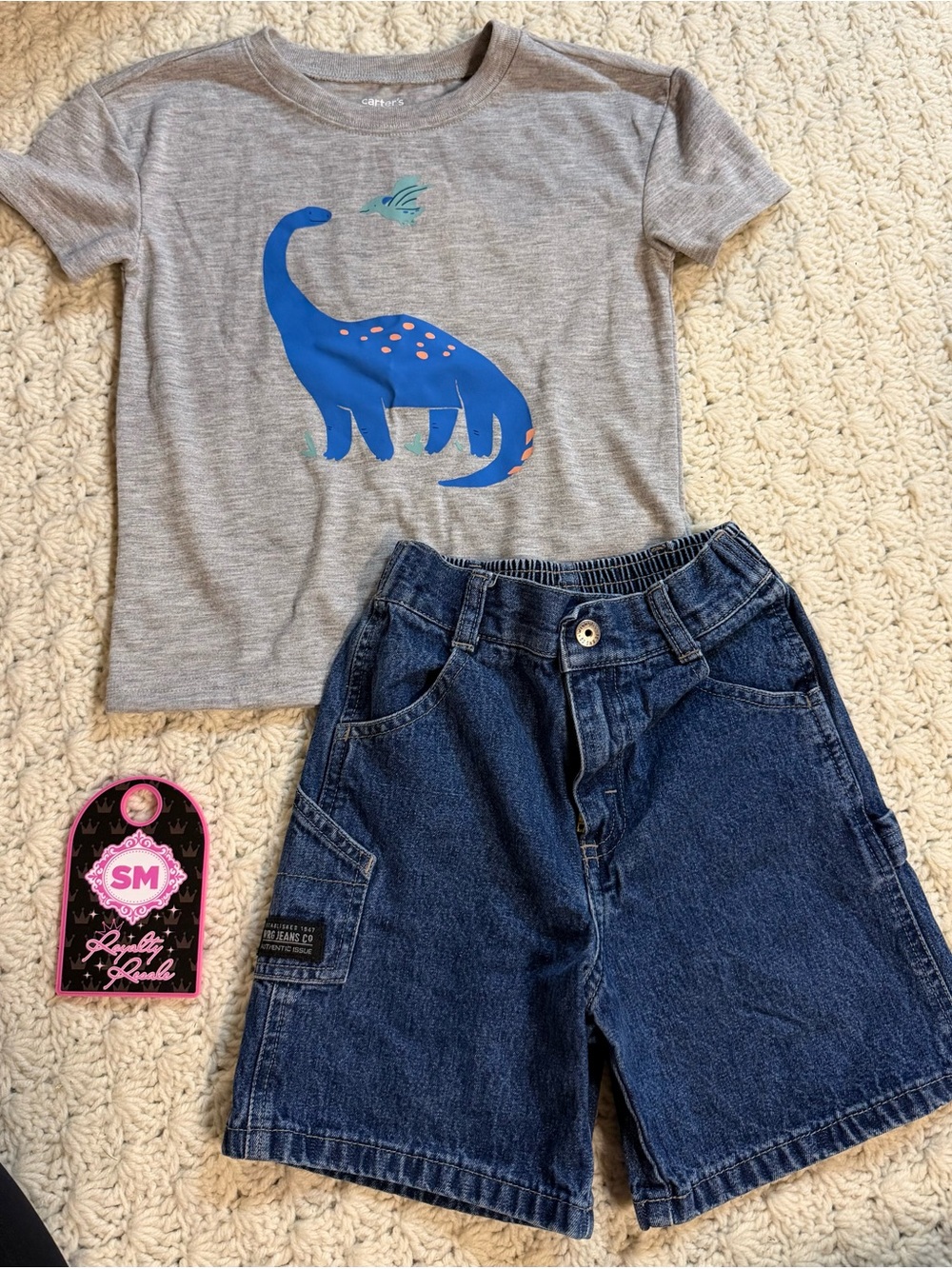 Carter's Gray Short-Sleeve Tee with Blue Dino Graphic